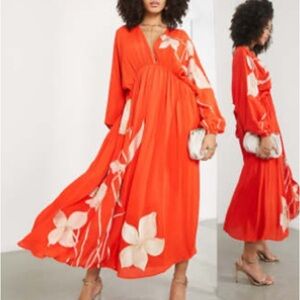 Vibrant Red Floral ASOS Maxi Dress